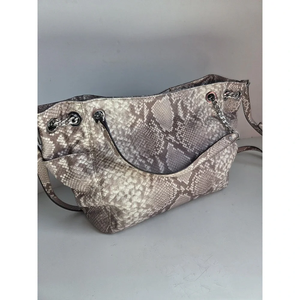 $298 Michael Kors Bag Purse Jet Set Chain Snakeskin Embossed Shoulder Cross Tote